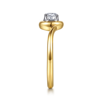 Promise Ring - 14K White  Yellow Gold White Sapphire Bezel Promise Ring