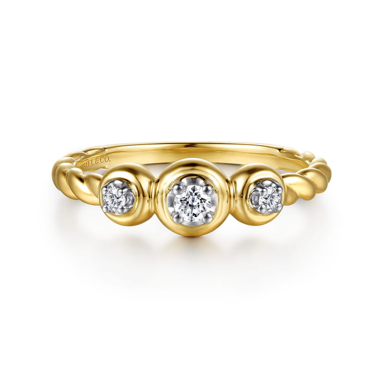 Promise Ring - 14K White  Yellow Gold White Sapphire Three Stone Promise Ring - Shot 1