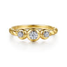 Promise Ring - 14K White  Yellow Gold White Sapphire Three Stone Promise Ring