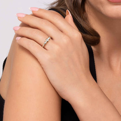 Promise Ring - 14K White  Yellow Gold White Sapphire Three Stone Promise Ring