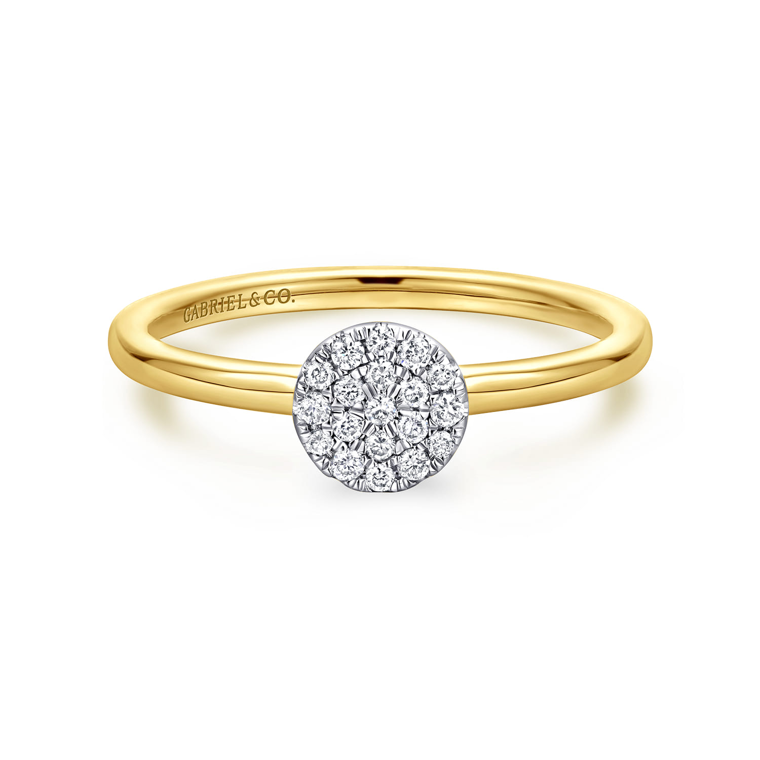Promise Ring - 14K White and Yellow Gold Classic Round Diamond Pave Promise Ring - 0.1 ct - Shot 1