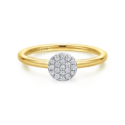 Promise Ring - 14K White and Yellow Gold Classic Round Diamond Pave Promise Ring
