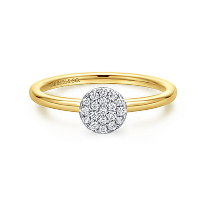 Promise Ring - 14K White and Yellow Gold Classic Round Diamond Pave Promise Ring