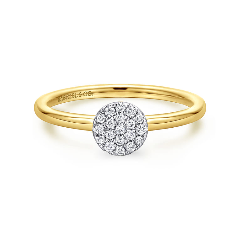 Promise Ring - 14K White and Yellow Gold Classic Round Diamond Pave Promise Ring - 0.1 ct - Shot 1