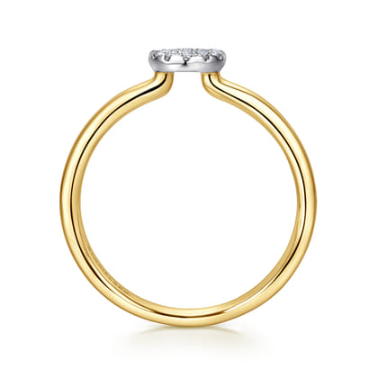 Promise Ring - 14K White and Yellow Gold Classic Round Diamond Pave Promise Ring