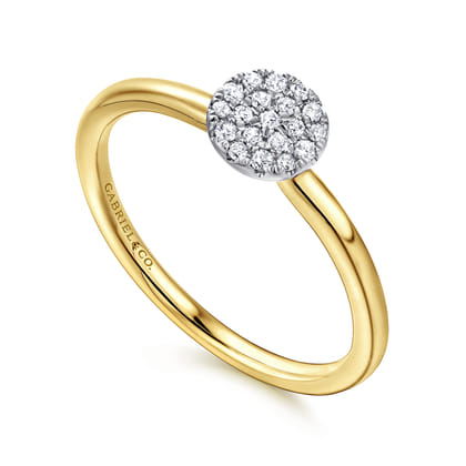 Promise Ring - 14K White and Yellow Gold Classic Round Diamond Pave Promise Ring
