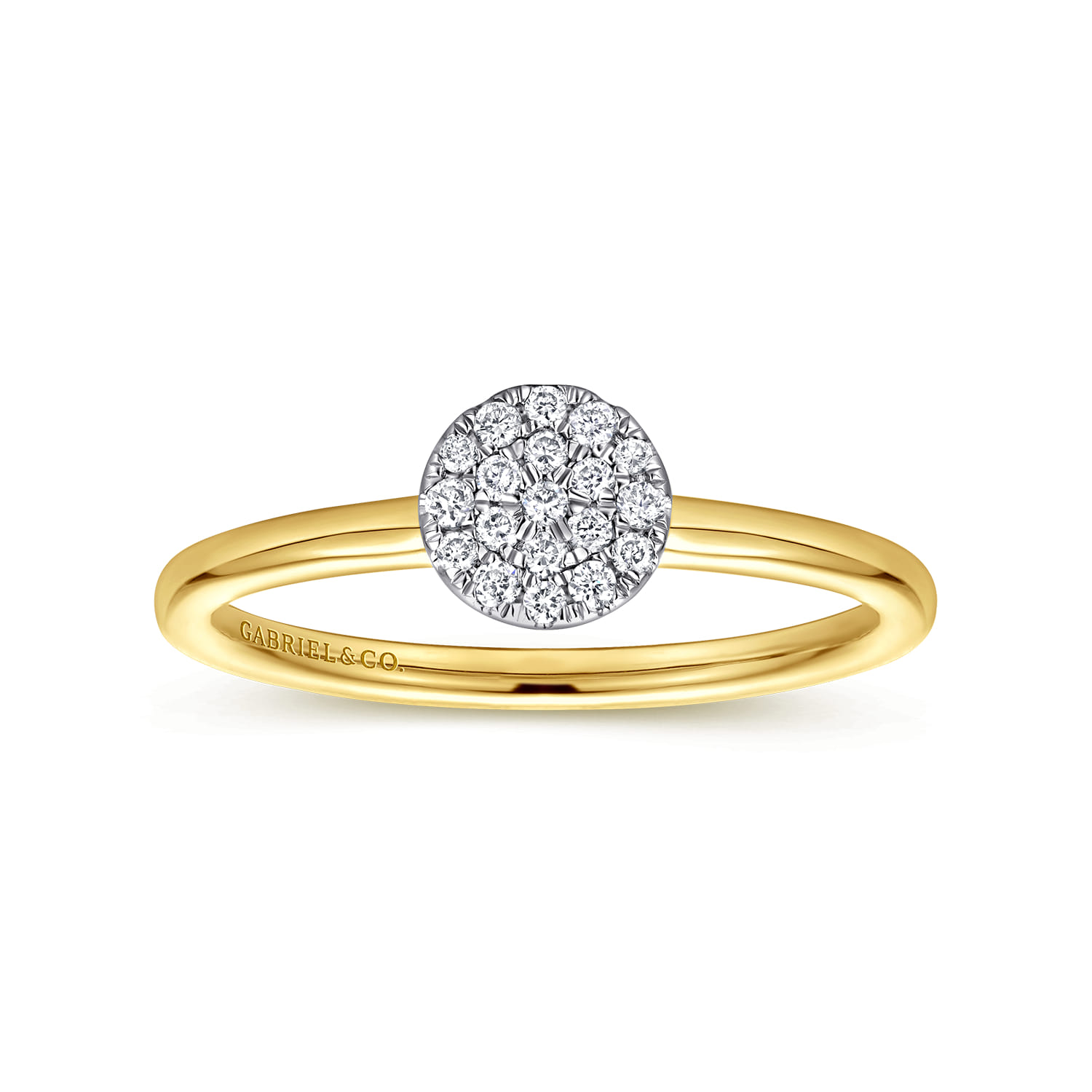 Promise Ring - 14K White and Yellow Gold Classic Round Diamond Pave Promise Ring - 0.1 ct - Shot 4
