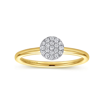 Promise Ring - 14K White and Yellow Gold Classic Round Diamond Pave Promise Ring