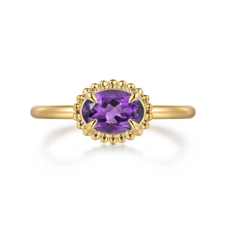 Promise Ring - 14K Yellow Gold Amethyst Promise Ring - Shot 1