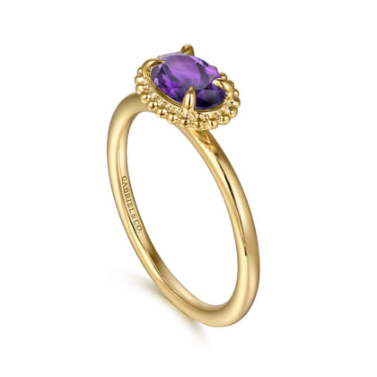 Promise Ring - 14K Yellow Gold Amethyst Promise Ring