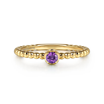 Promise Ring - 14K Yellow Gold Amethyst Stackable Promise Ring