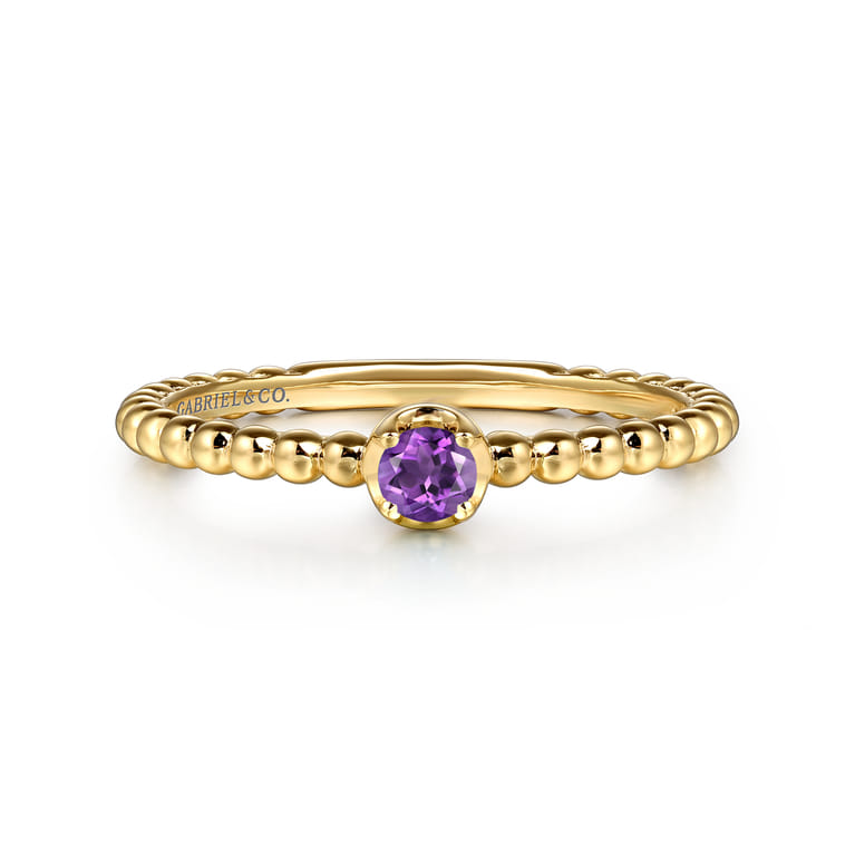 Promise Ring - 14K Yellow Gold Amethyst Stackable Promise Ring - Shot 1