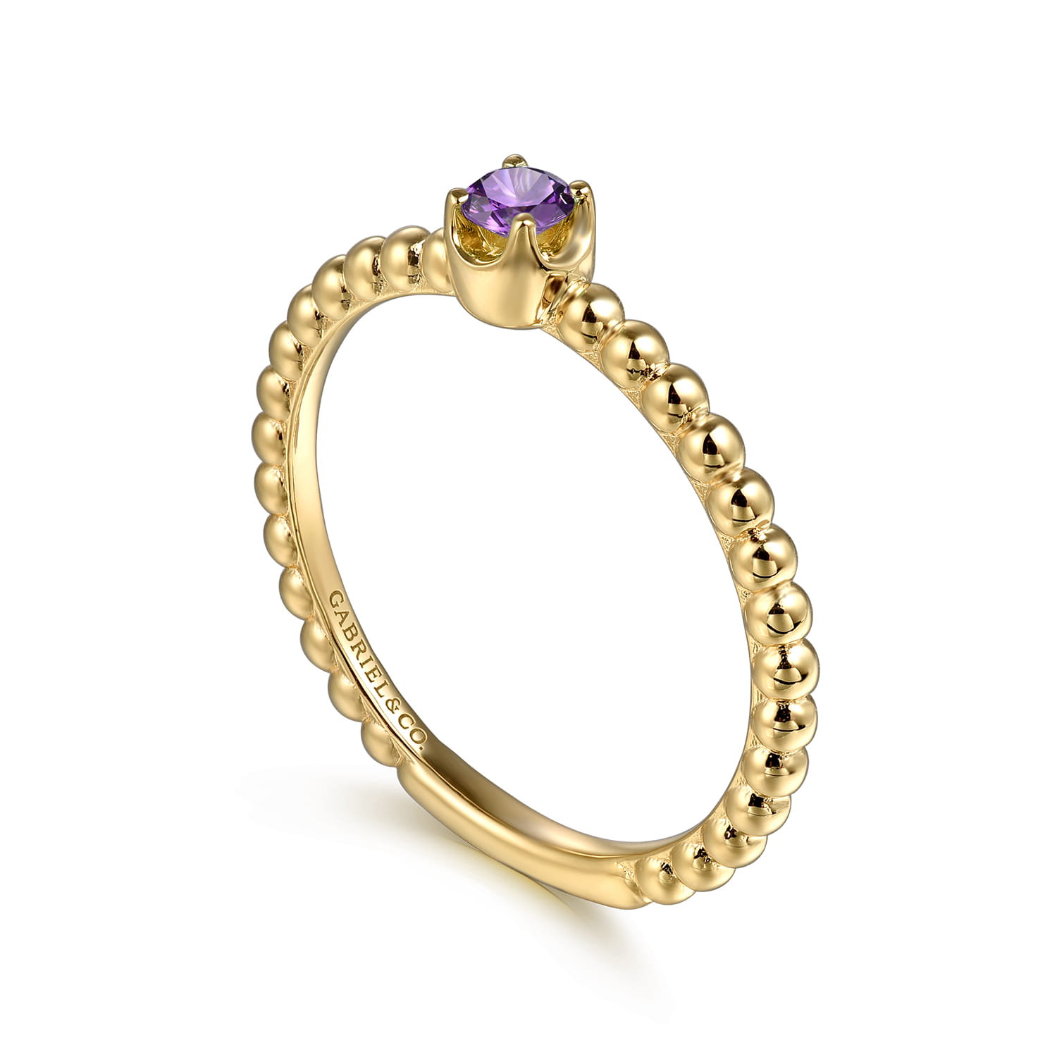 Promise Ring - 14K Yellow Gold Amethyst Stackable Promise Ring - Shot 3