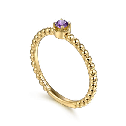 Promise Ring - 14K Yellow Gold Amethyst Stackable Promise Ring