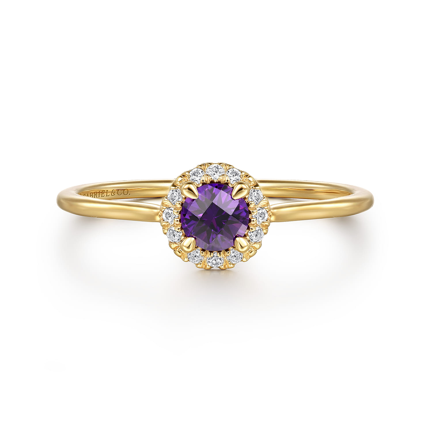 Promise Ring - 14K Yellow Gold Amethyst and Diamond Halo Promise Ring - 0.06 ct - Shot 1