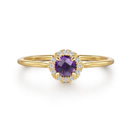 Promise Ring - 14K Yellow Gold Amethyst and Diamond Halo Promise Ring