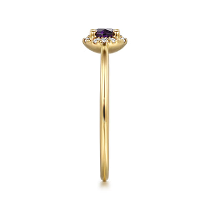 Promise Ring - 14K Yellow Gold Amethyst and Diamond Halo Promise Ring