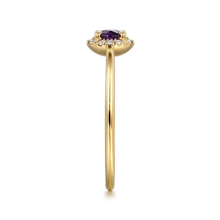 Promise Ring - 14K Yellow Gold Amethyst and Diamond Halo Promise Ring - 0.06 ct - Shot 4