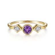 Promise Ring - 14K Yellow Gold Amethyst and Diamond Promise Ring