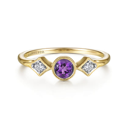 Promise Ring - 14K Yellow Gold Amethyst and Diamond Promise Ring