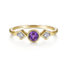 Promise Ring - 14K Yellow Gold Amethyst and Diamond Promise Ring - 0.05 ct