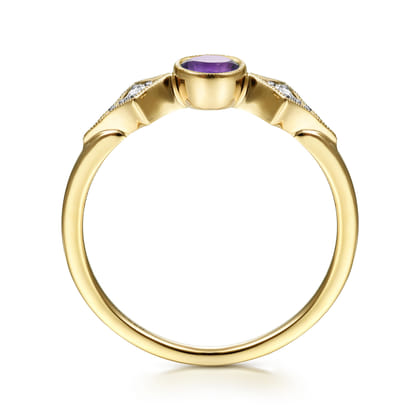 Promise Ring - 14K Yellow Gold Amethyst and Diamond Promise Ring