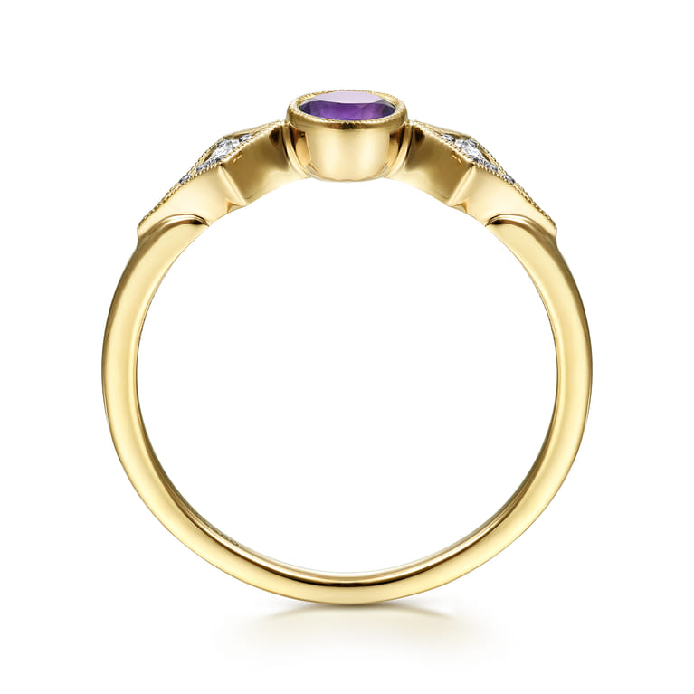 Promise Ring - 14K Yellow Gold Amethyst and Diamond Promise Ring - 0.05 ct - Shot 2