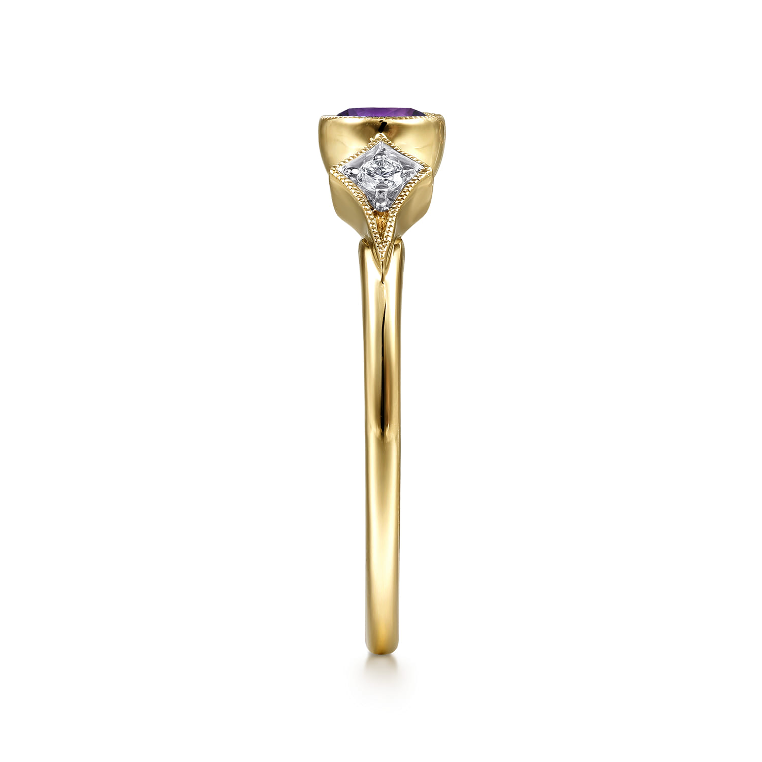Promise Ring - 14K Yellow Gold Amethyst and Diamond Promise Ring - 0.05 ct - Shot 4