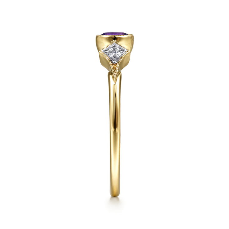 Promise Ring - 14K Yellow Gold Amethyst and Diamond Promise Ring - 0.05 ct - Shot 4