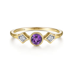 Promise Ring - 14K Yellow Gold Amethyst and Diamond Ring