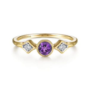 Promise Ring - 14K Yellow Gold Amethyst and Diamond Ring