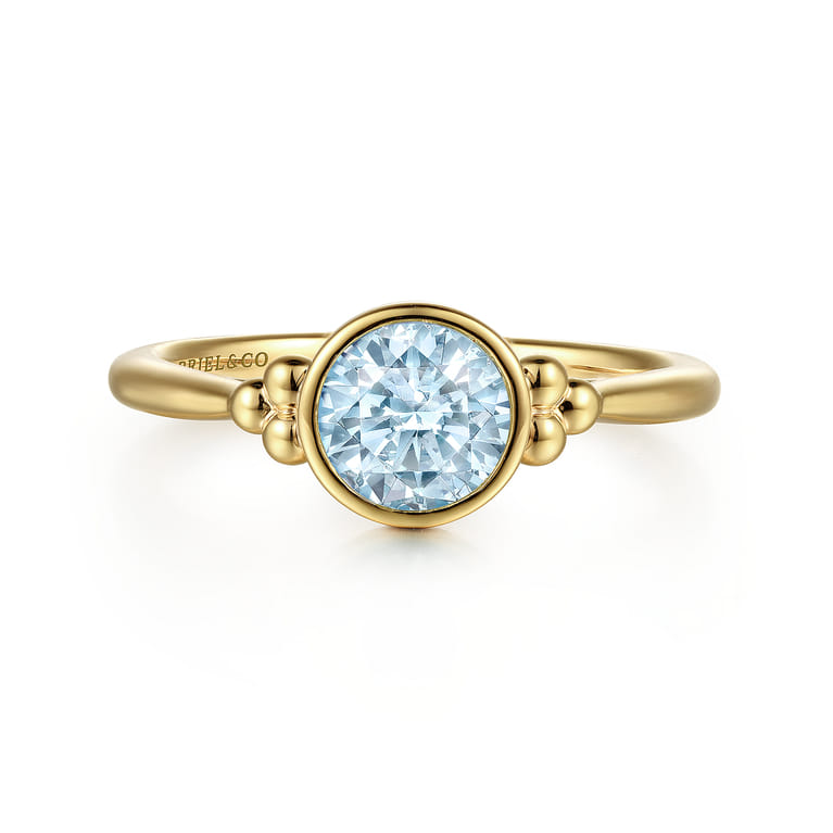 Promise Ring - 14K Yellow Gold Aquamarine Bujukan Promise Ring - Shot 1