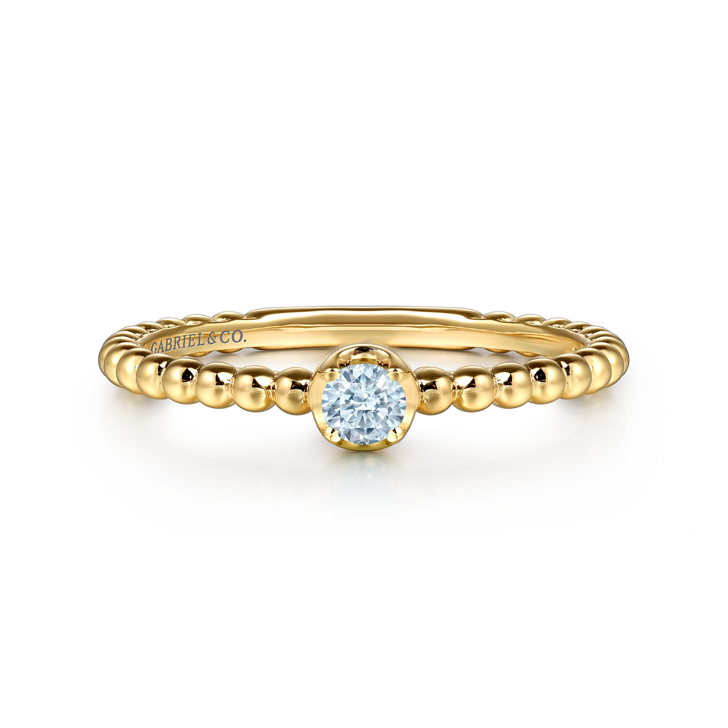 Promise Ring - 14K Yellow Gold Aquamarine Stackable Promise Ring - Shot 1