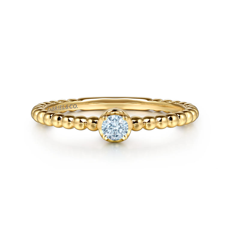Promise Ring - 14K Yellow Gold Aquamarine Stackable Promise Ring - Shot 1