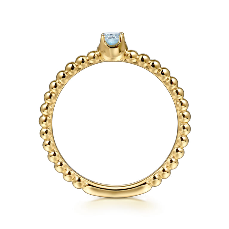 Promise Ring - 14K Yellow Gold Aquamarine Stackable Promise Ring - Shot 2