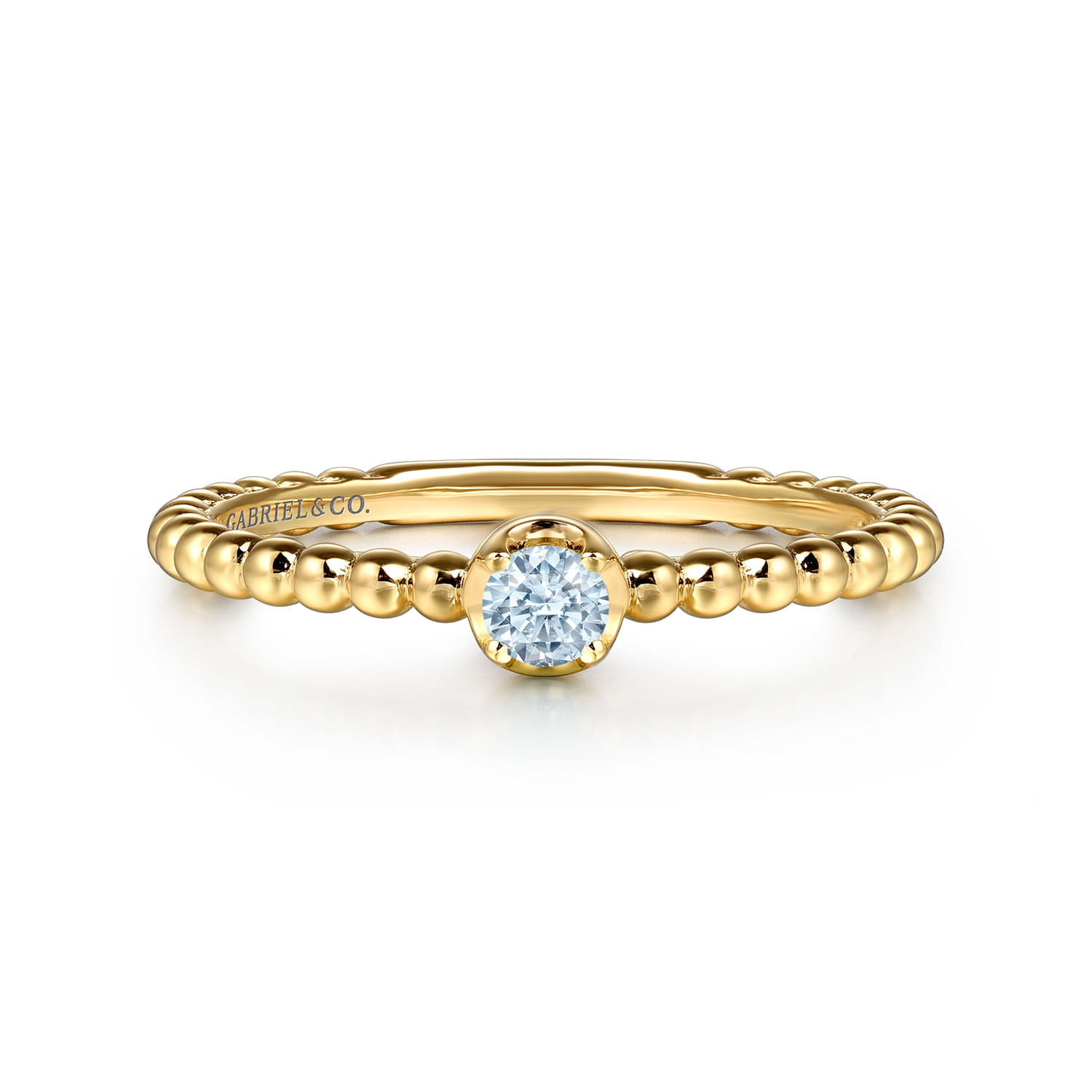 Promise Ring - 14K Yellow Gold Aquamarine Stackable Ring