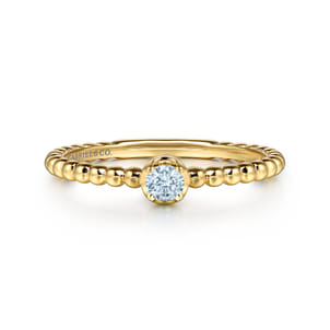 Promise Ring - 14K Yellow Gold Aquamarine Stackable Ring