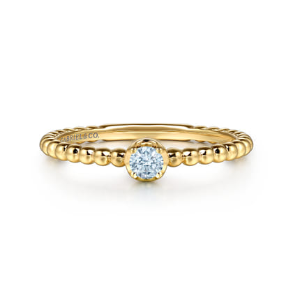 Promise Ring - 14K Yellow Gold Aquamarine Stackable Ring