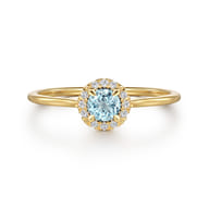 Promise Ring - 14K Yellow Gold Aquamarine and Diamond Halo Promise Ring