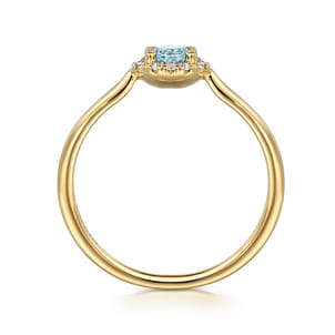 Promise Ring - 14K Yellow Gold Aquamarine and Diamond Halo Promise Ring