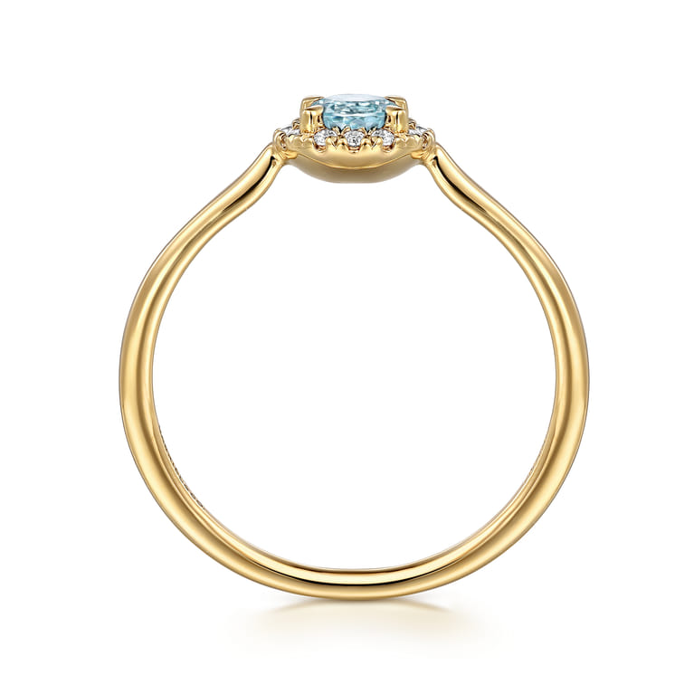 Promise Ring - 14K Yellow Gold Aquamarine and Diamond Halo Promise Ring - 0.06 ct - Shot 2