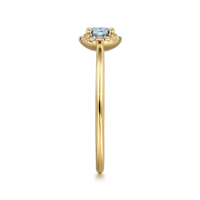 Promise Ring - 14K Yellow Gold Aquamarine and Diamond Halo Promise Ring - 0.06 ct - Shot 4