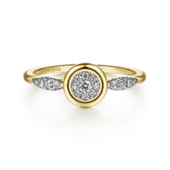 Promise Ring - 14K Yellow Gold Bezel Set Cluster Diamond Center and Diamond Accent Promise Ring