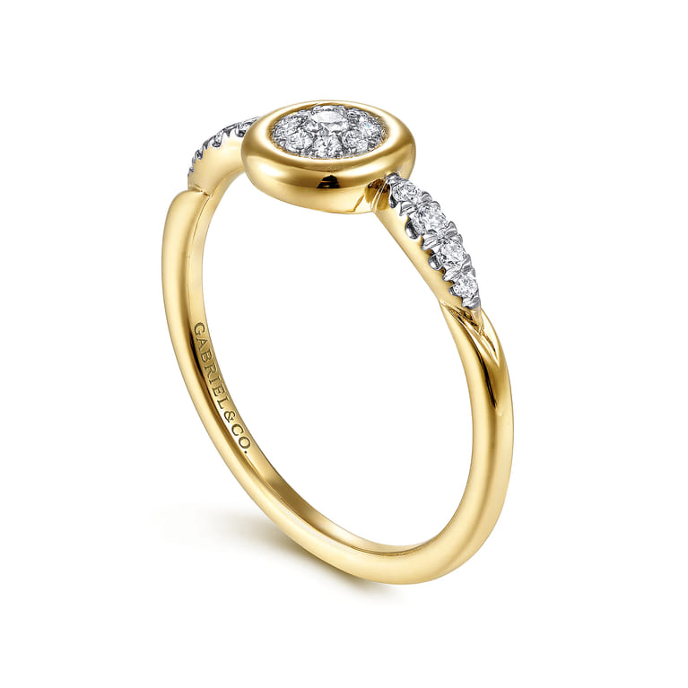 Promise Ring - 14K Yellow Gold Bezel Set Cluster Diamond Center and Diamond Accent Promise Ring - 0.17 ct - Shot 3