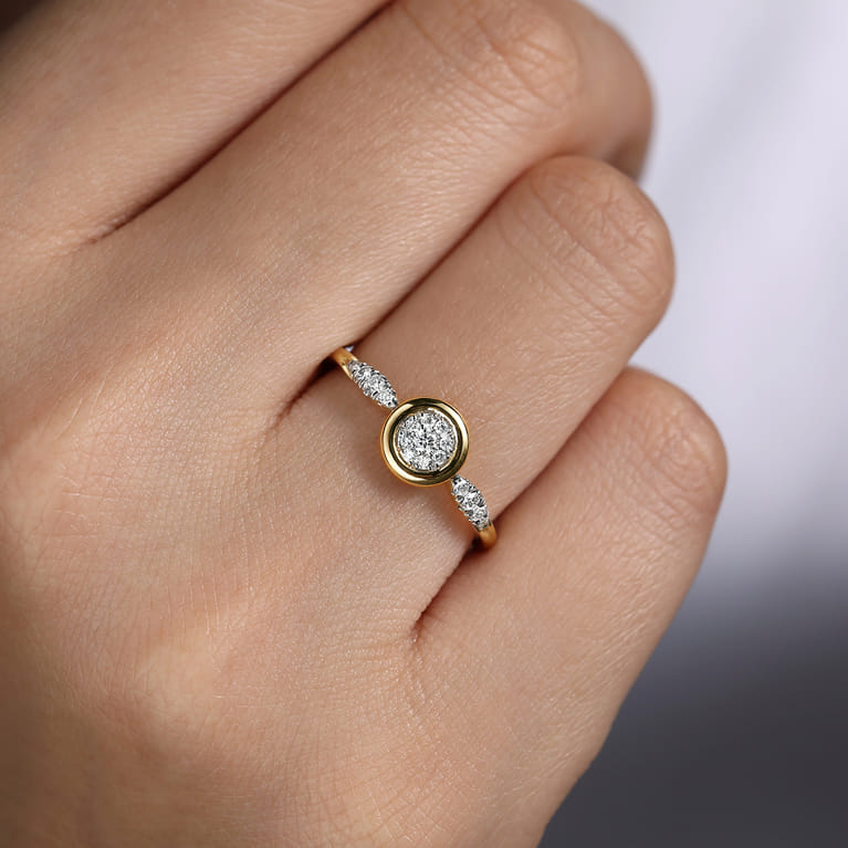 Promise Ring - 14K Yellow Gold Bezel Set Cluster Diamond Center and Diamond Accent Promise Ring - 0.17 ct - Shot 5