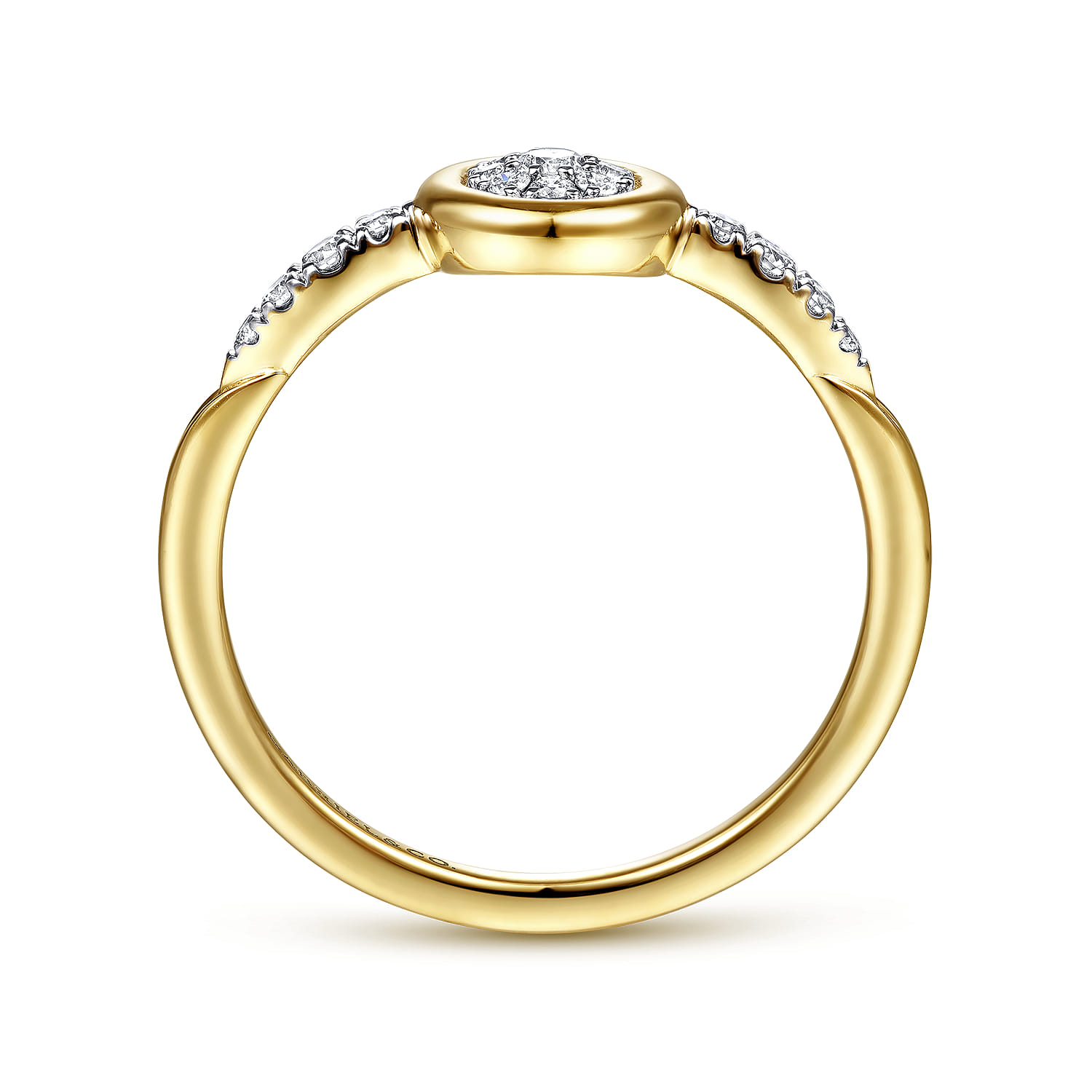 Promise Ring - 14K Yellow Gold Bezel Set Cluster Diamond Center and Diamond Accent Ring