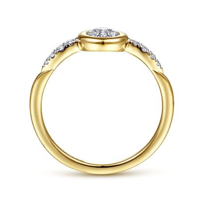 Promise Ring - 14K Yellow Gold Bezel Set Cluster Diamond Center and Diamond Accent Ring
