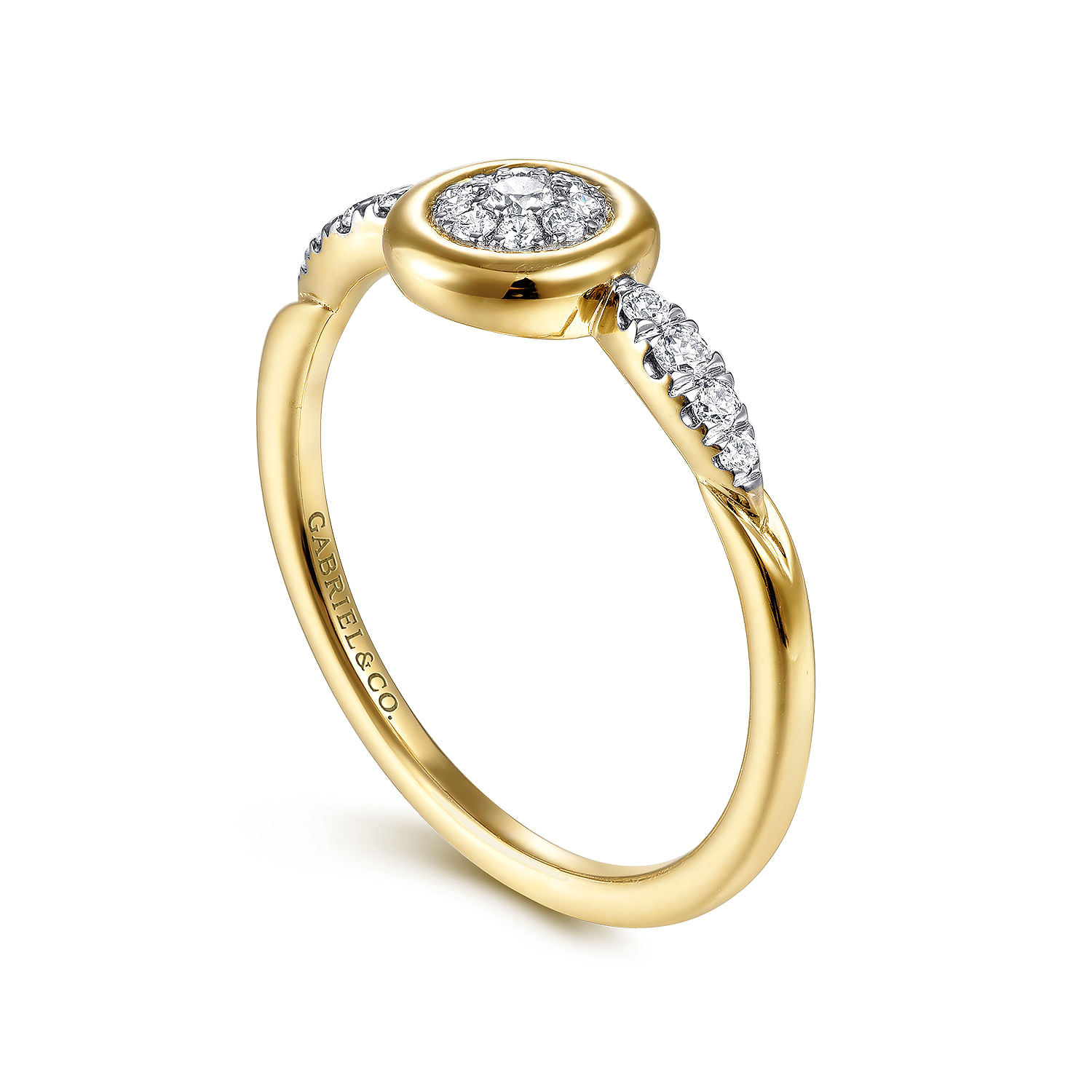 Promise Ring - 14K Yellow Gold Bezel Set Cluster Diamond Center and Diamond Accent Ring