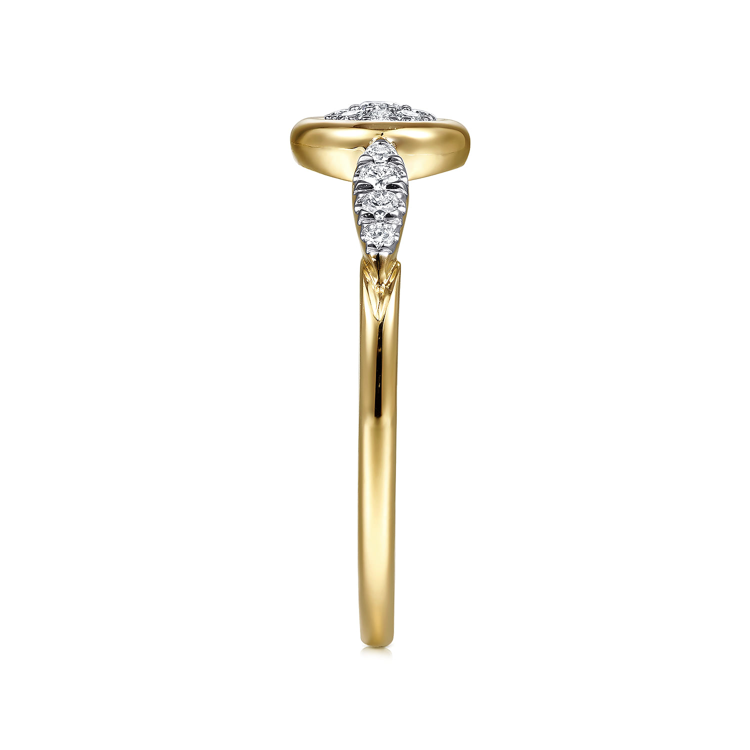Promise Ring - 14K Yellow Gold Bezel Set Cluster Diamond Center and Diamond Accent Ring