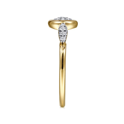 Promise Ring - 14K Yellow Gold Bezel Set Cluster Diamond Center and Diamond Accent Ring